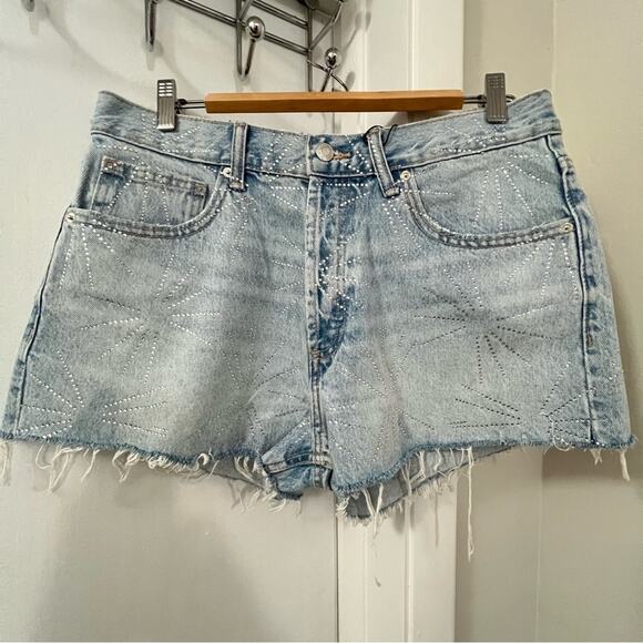Zara RHINESTONE MID-RISE TRF DENIM SHORTS - Picture 9 of 10